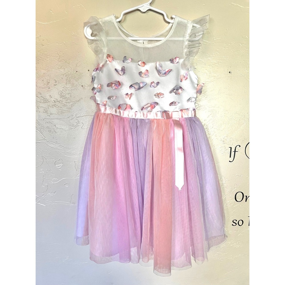 Jona Michelle Girls 4T Butterfly Tulle Dress Pastel Rainbow Party Formal Fairy